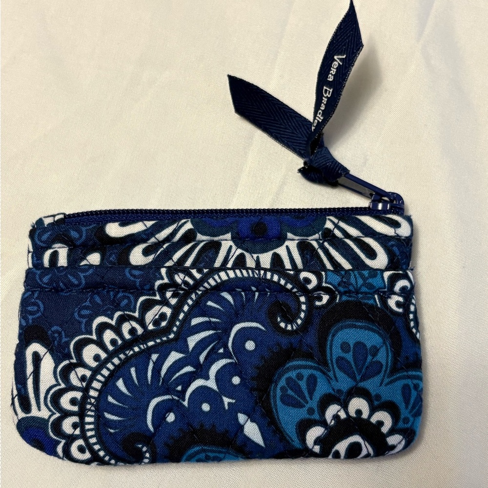 Vera Bradley Navy and Blue Paisley Quilted Zip Card Pouch